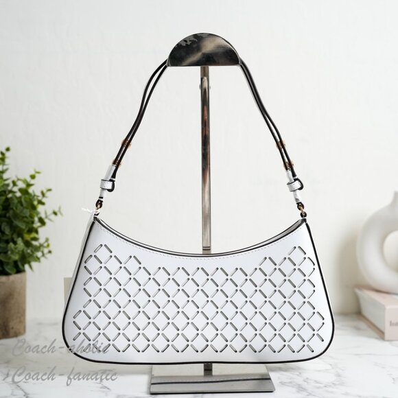 NWT Tory Burch Emerson Perforated Leather Shoulder Bag in Optic White - Picture 3 of 8
